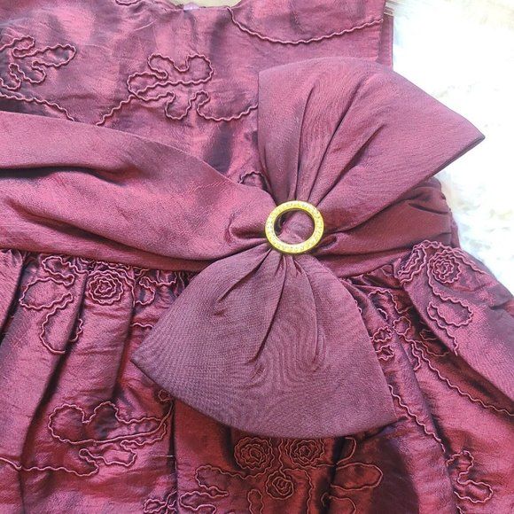 Toddler Dress Size 2T, Jenny and Me Infant Dress Burgundy Floral Belted Bow EUC - Picture 2 of 5